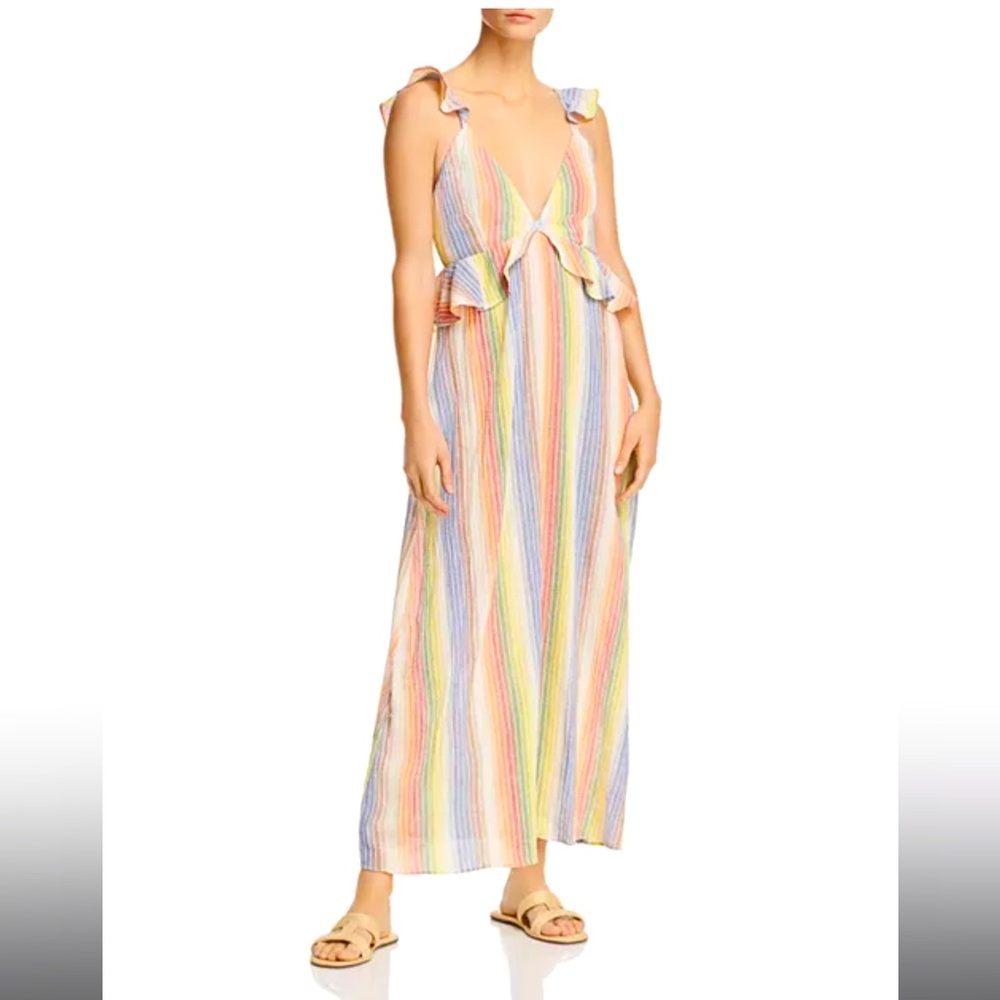 Saylor Sleeveless Rainbow Stripe Gauze Maxi Dress- XS